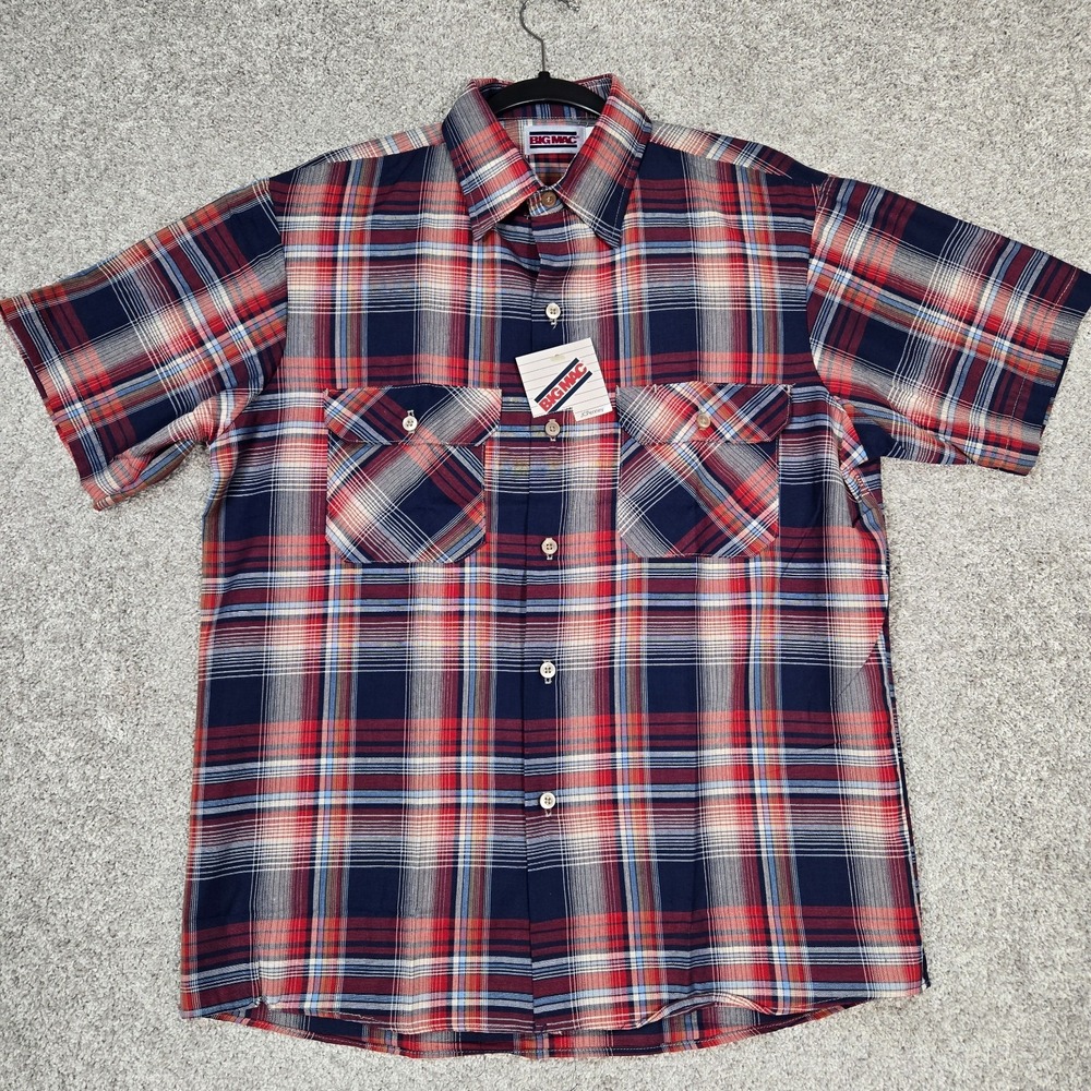 Vintage Big Mac work Shirt Men Medium Plaid Short Sleeve Button Up NEW DEADSTOCK